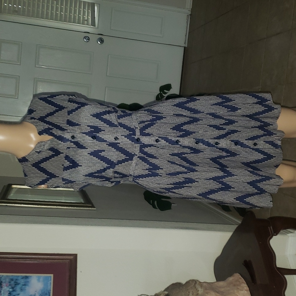 11•1•TYLHO xs chevron polkadot print fit & flare button down shirt dress